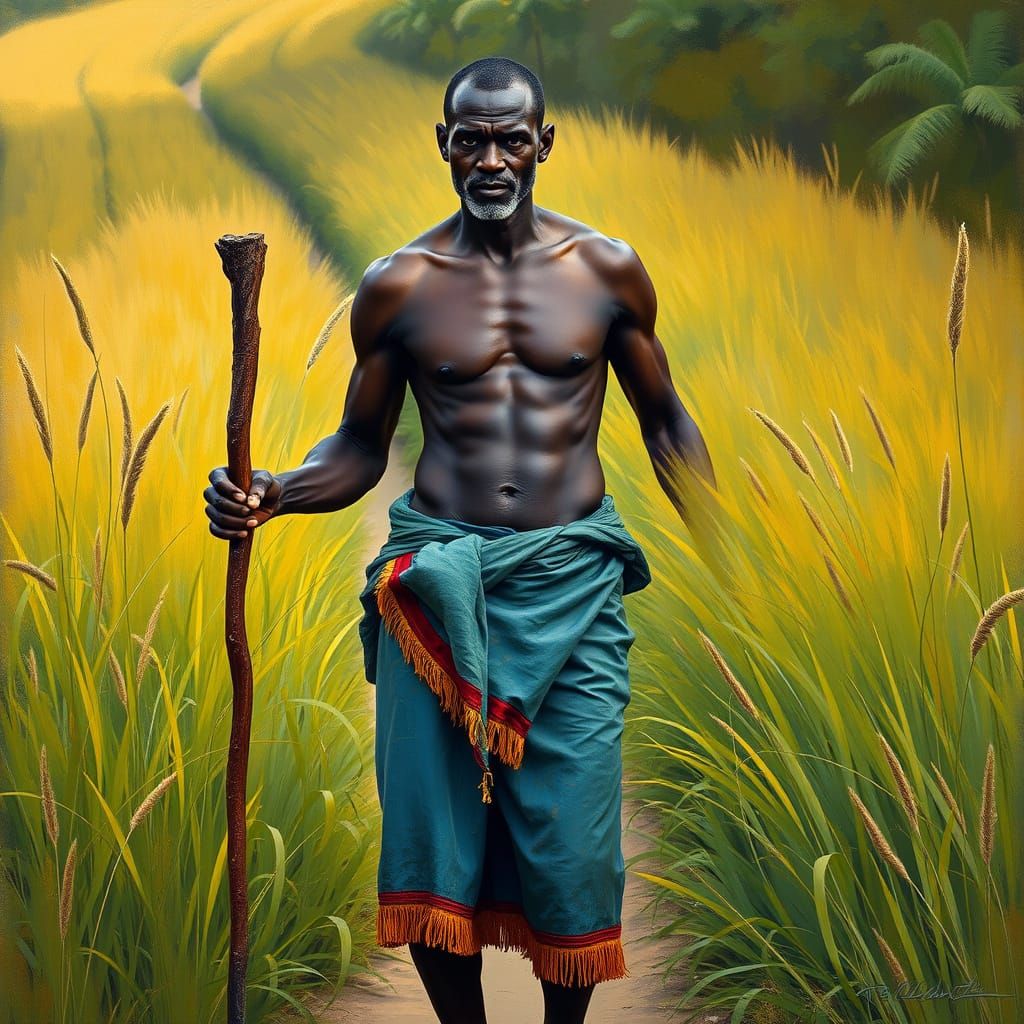Strong African Man Wears Traditional Kikoi Skirt in Vibrant ...