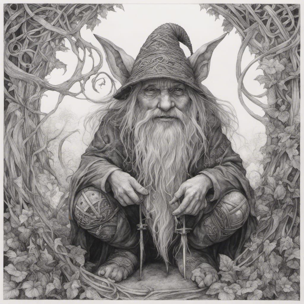 Ethereal Fairy Gnome in Pen and Ink