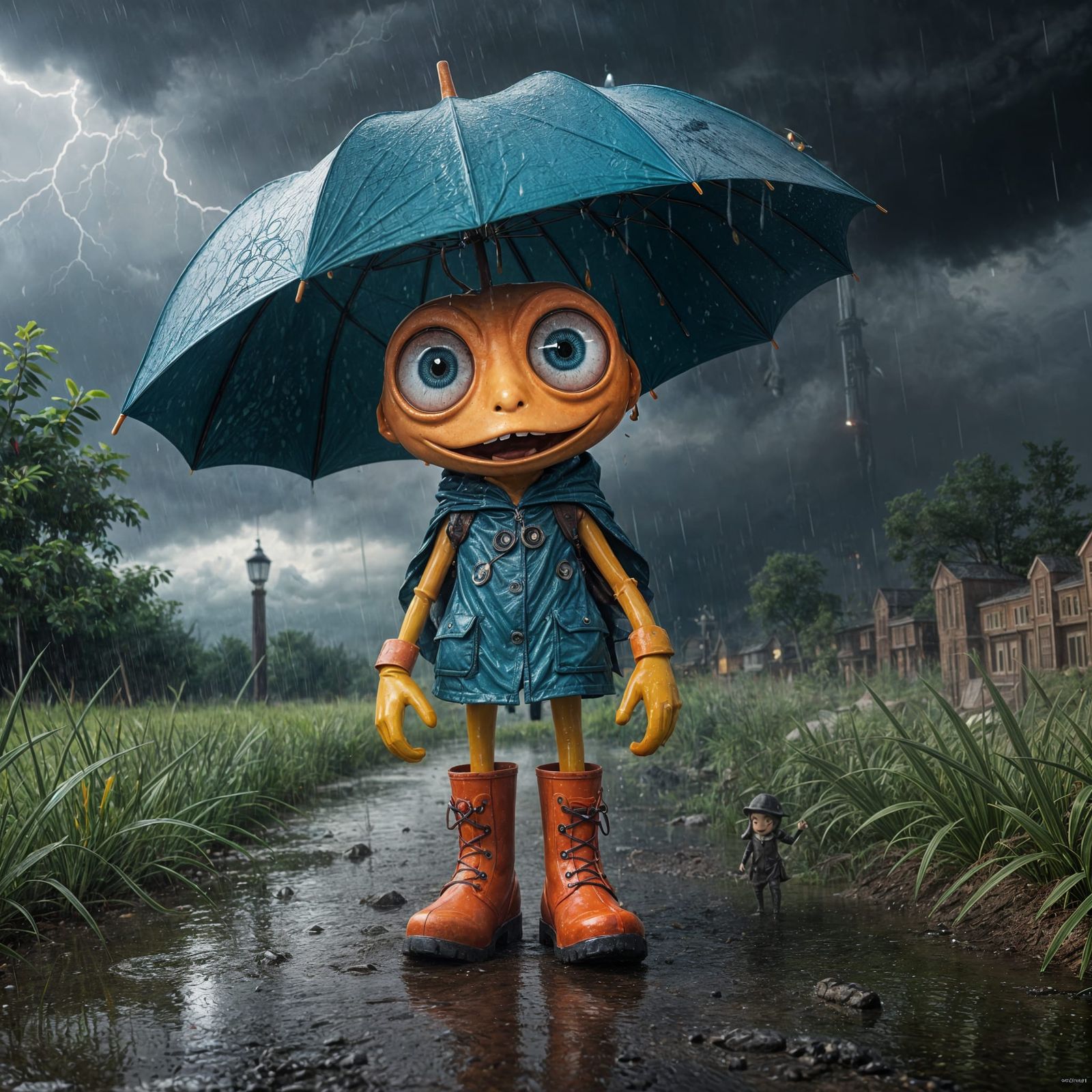 Amusing Storm-Chasing Umbrella Person as Fantasy Concept Art