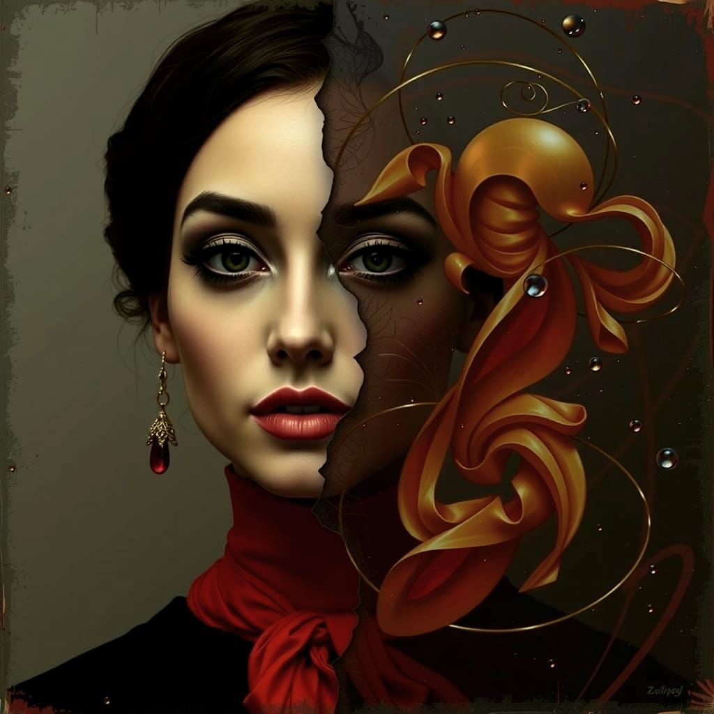 Elegant Woman in Lavish Surrealist Setting