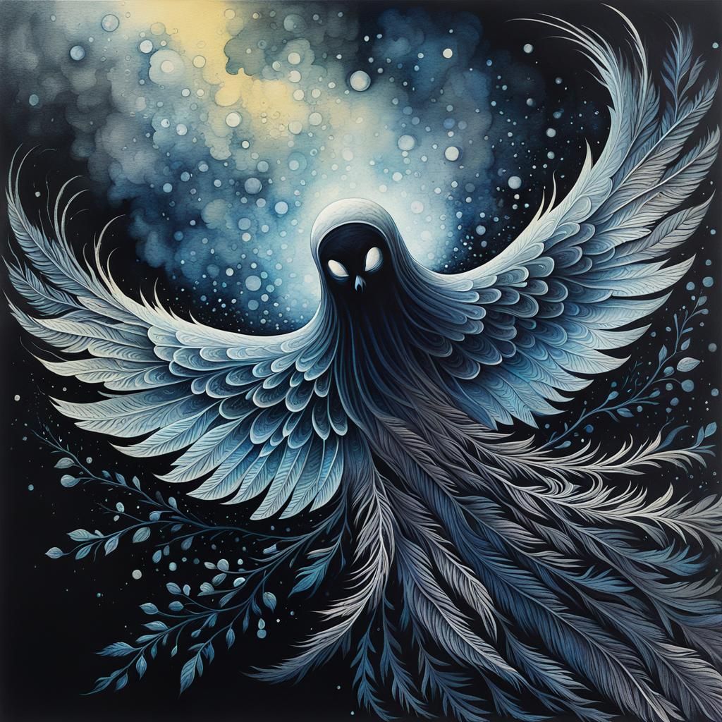 Ethereal Ghost Crow in Dark Fantasy Style