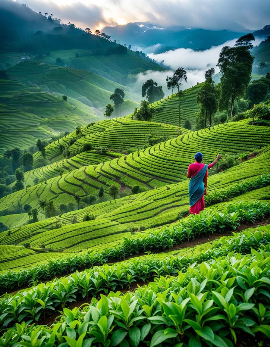 Darjeeling Tea Plantation at Dawn: A Serene Landscape