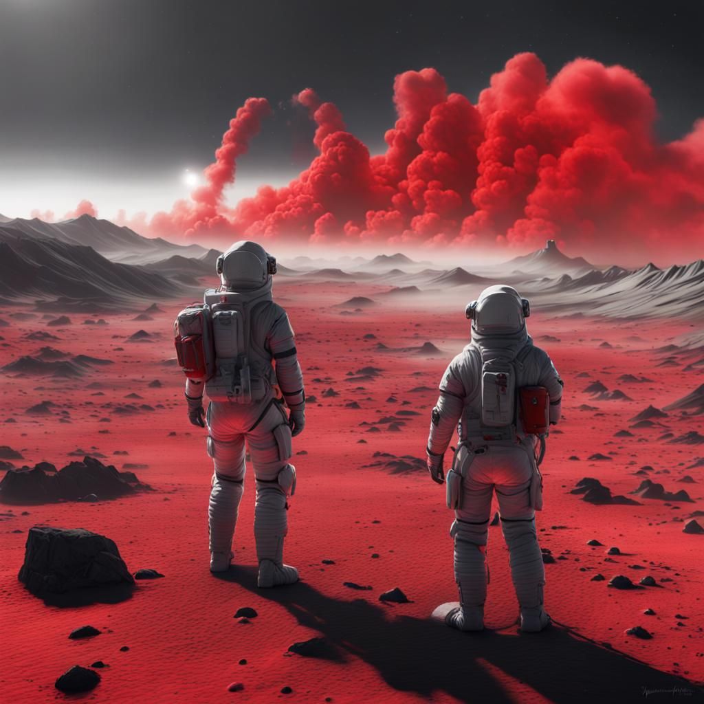 Astronauts Watch Red Trails on Barren Planet