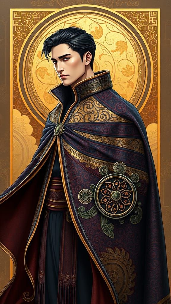 Copper Brocade Cape Studio Ghibli contrasting colors deep color tetradic colors art deco poster art brocade filigree fai...