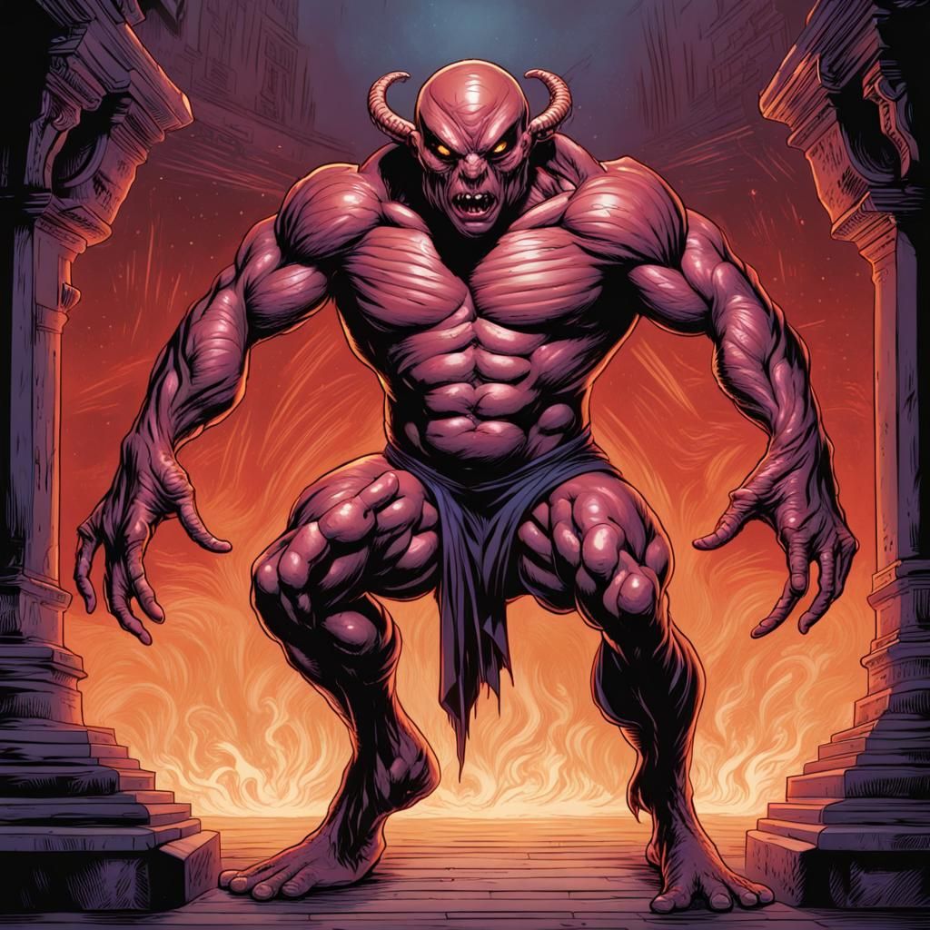 Demonic Alien Wrestler in Comic Book Style