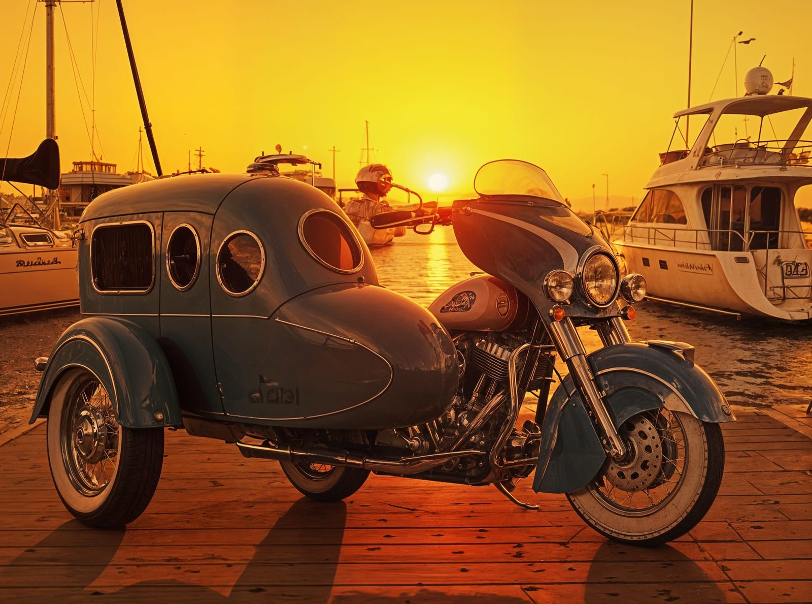 Indian Motorcycle with Elegant Covered Sidecar