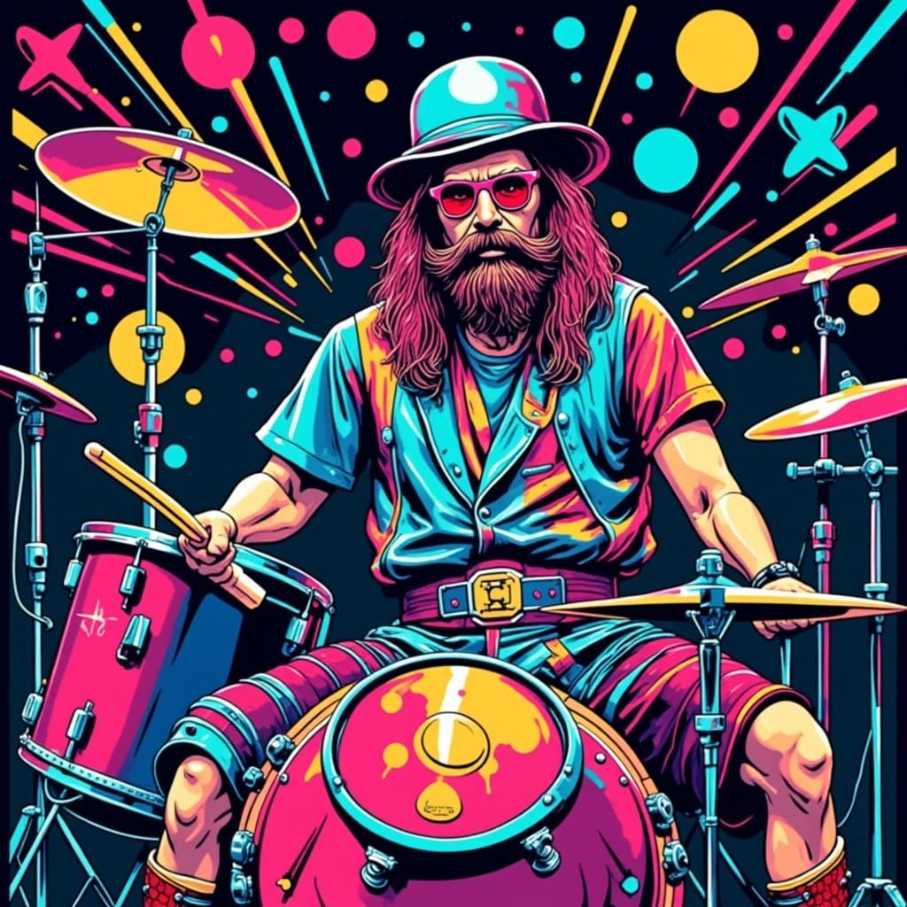 Futuristic Drummer in Kilt and Sunglasses