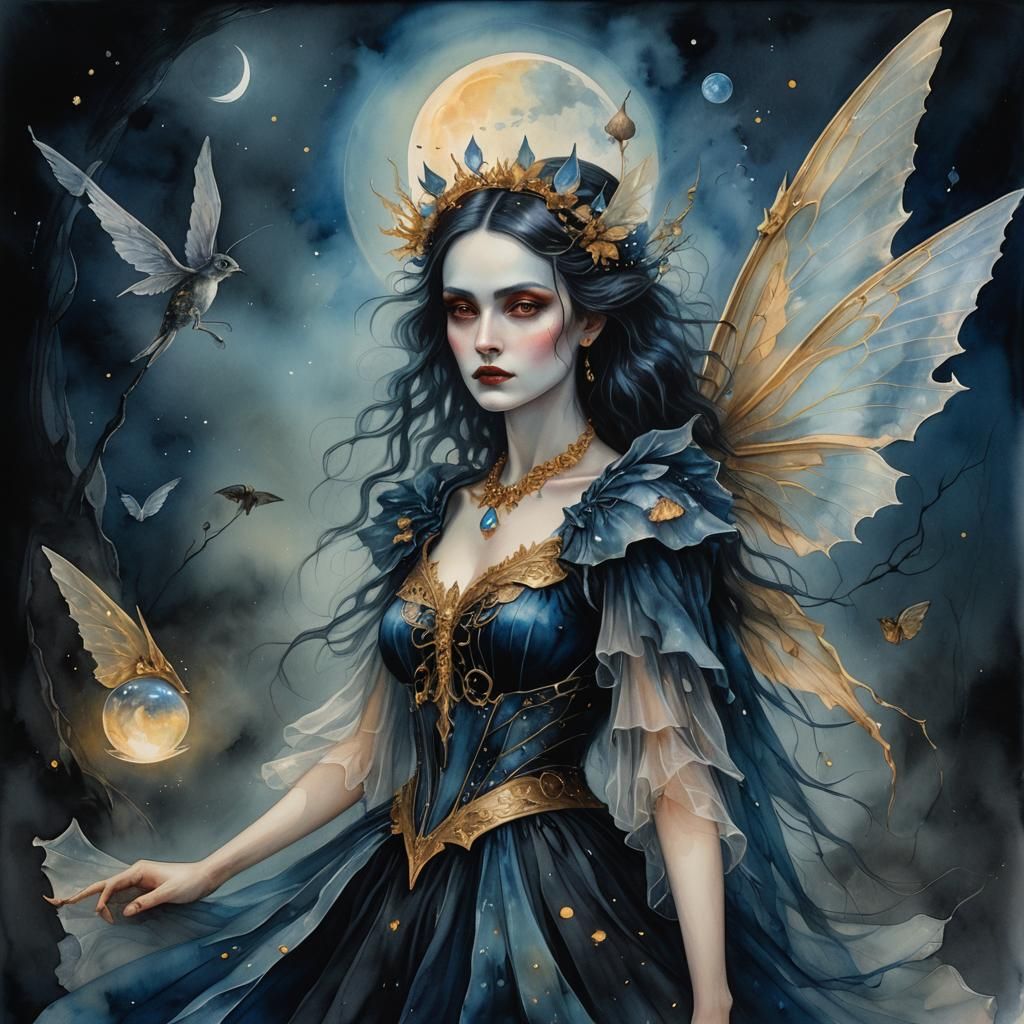 Winged Fairy Goth Girl in Dreamlike Fantasy