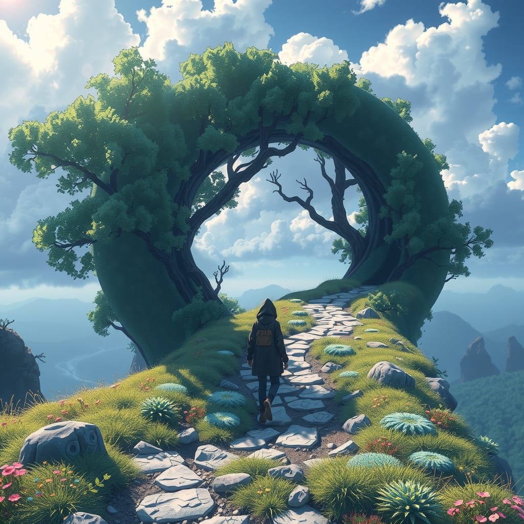 mysterious person walkin' on infinity trail