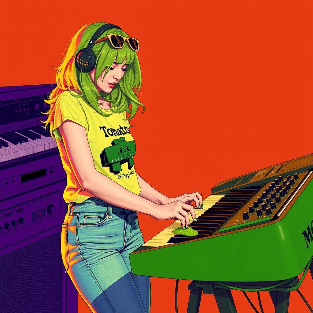 Salsa Spill on Moog Synthesizer in Futuristic Style