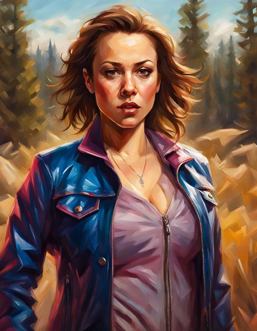 Woman in Vinyl Jacket, Dark Fantasy Portrait