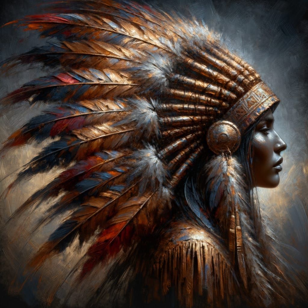 Native American Warrior in Feathered Bonnet, Early 1800s Sty...