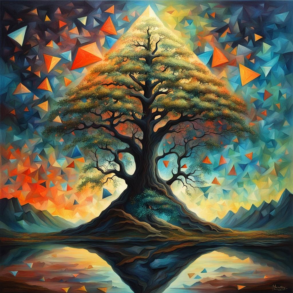 Otherworldly Painting of a Triangular Tree