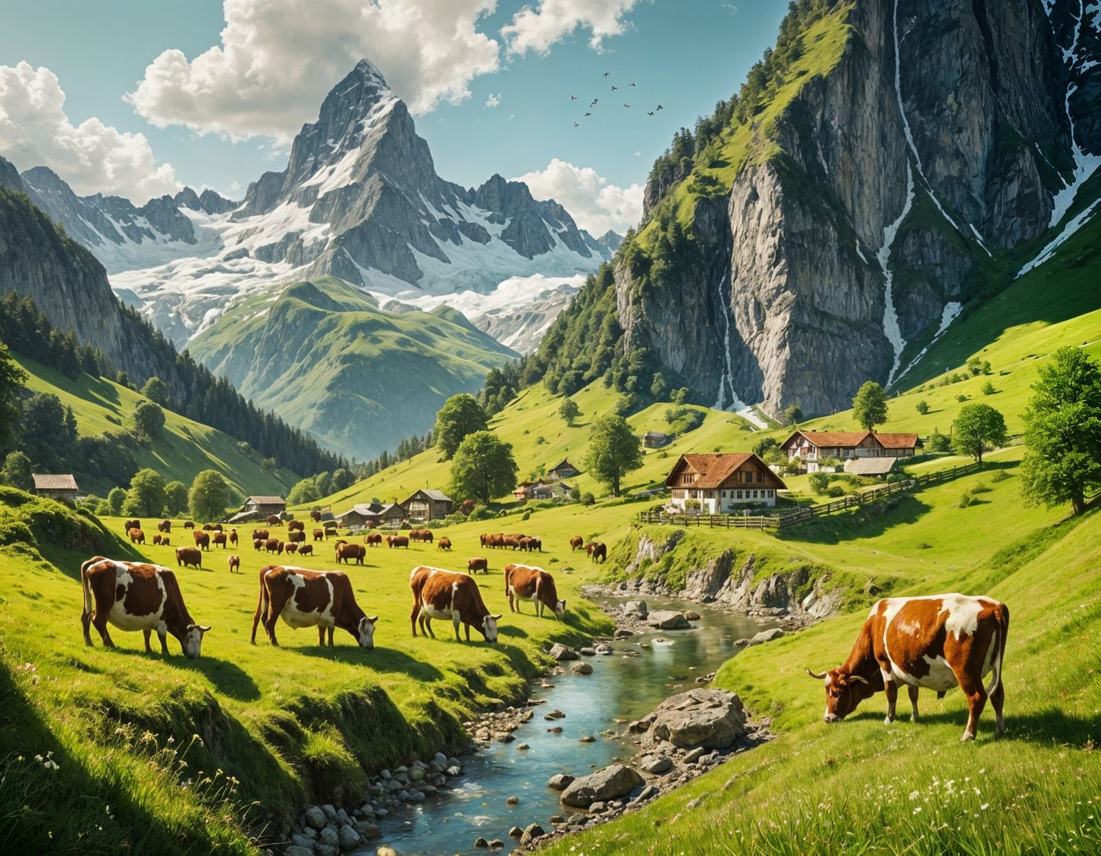 Whimsical Cows with Ornate Bells in Swiss Alps