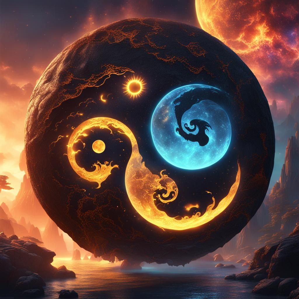 Yin and Yang in Glowing Fantasy Atmosphere