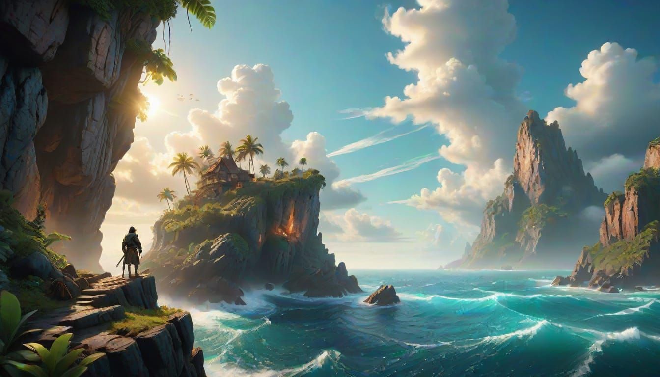 Epic Cliffside Scene in Golden Light