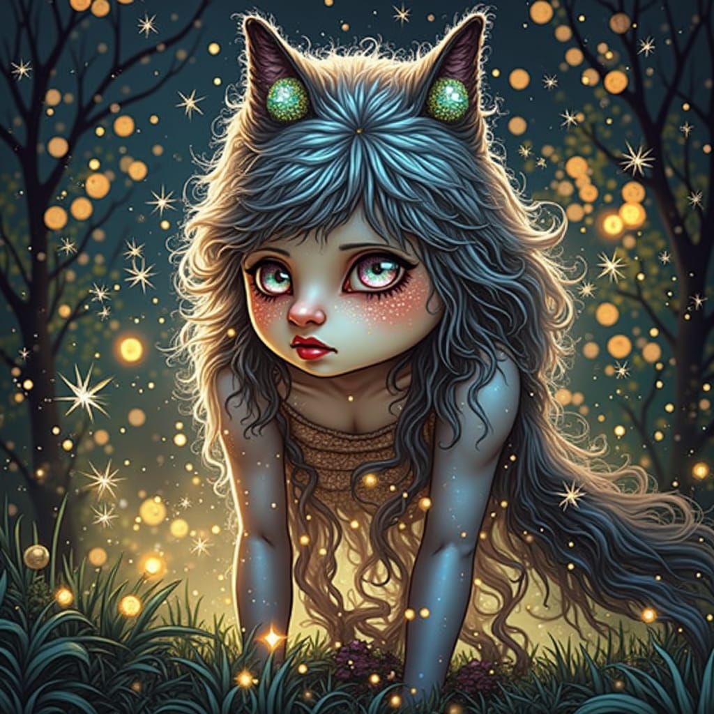 Ethereal Woman with Flowing Hair and Sparkles