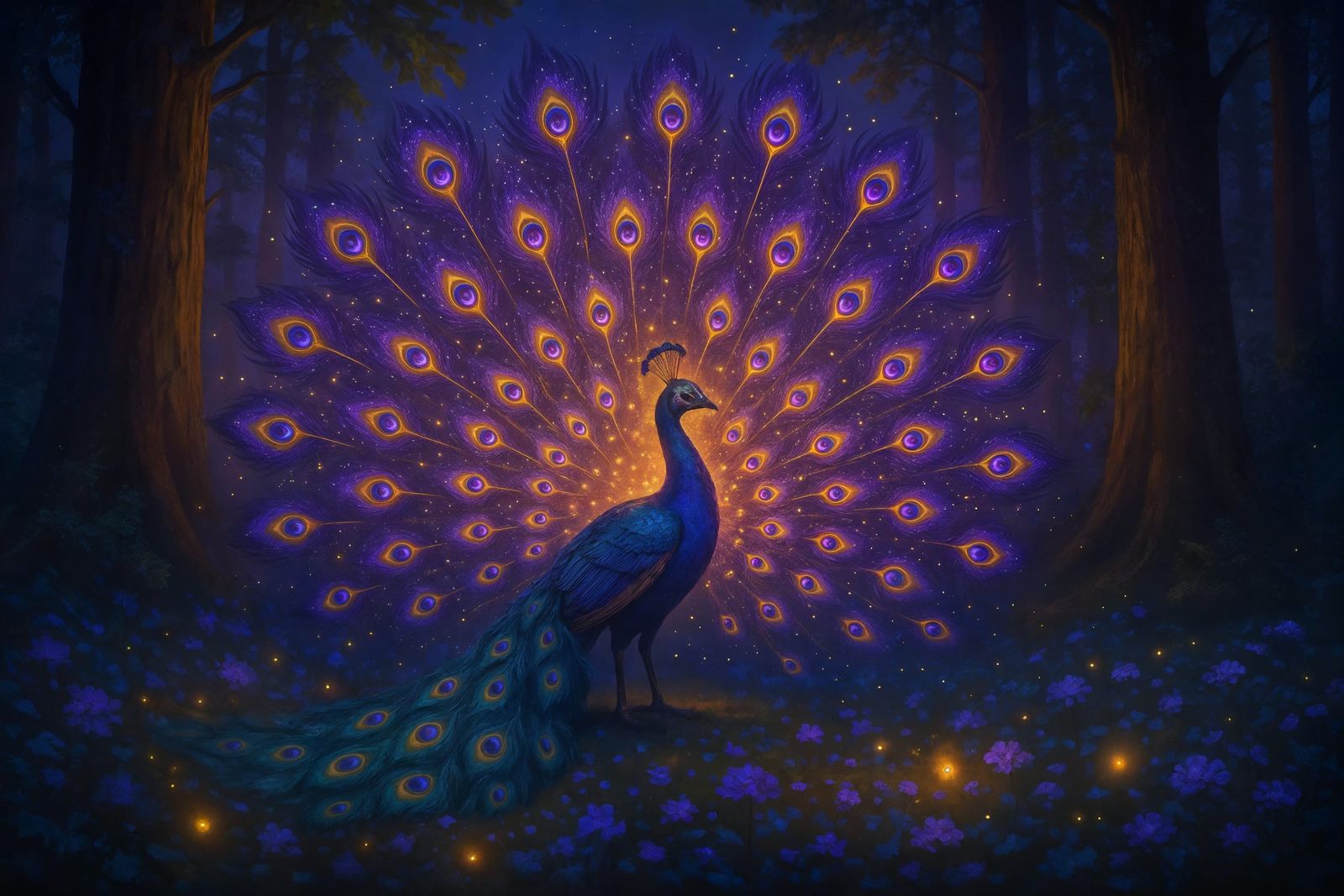 Majestic Peacock in Enchanted Forest: Digital Art