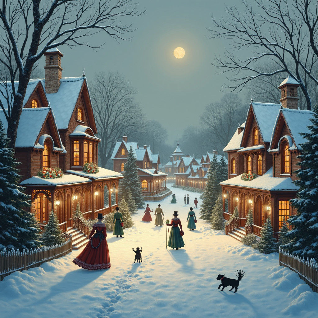 Victorian Christmas Village in Winter Landscape