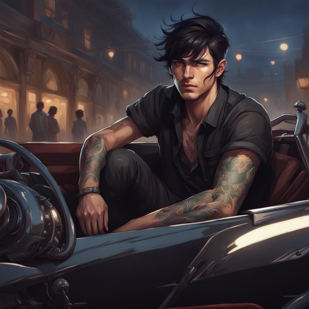 Smirking Man in Race Car: Hyperdetailed Digital Portrait