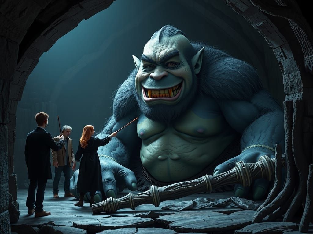 Harry Potter Confronts a Grinning Troll