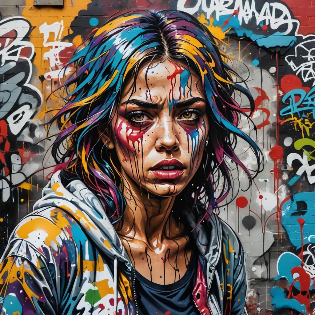 Tired Woman in Graffiti Street Art