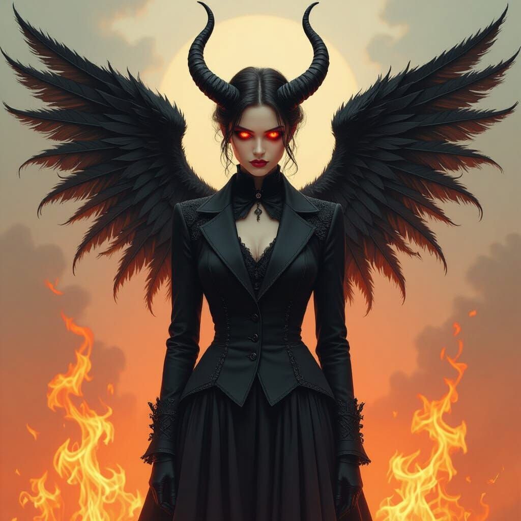 Dark Winged Devil in Fiery Gothic Style