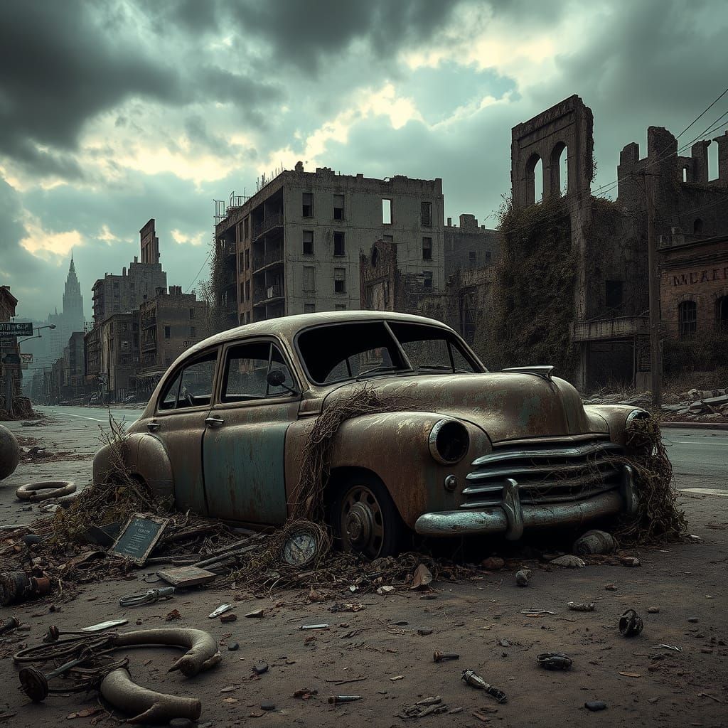 Post-Apocalyptic Car Reclaimed by Nature