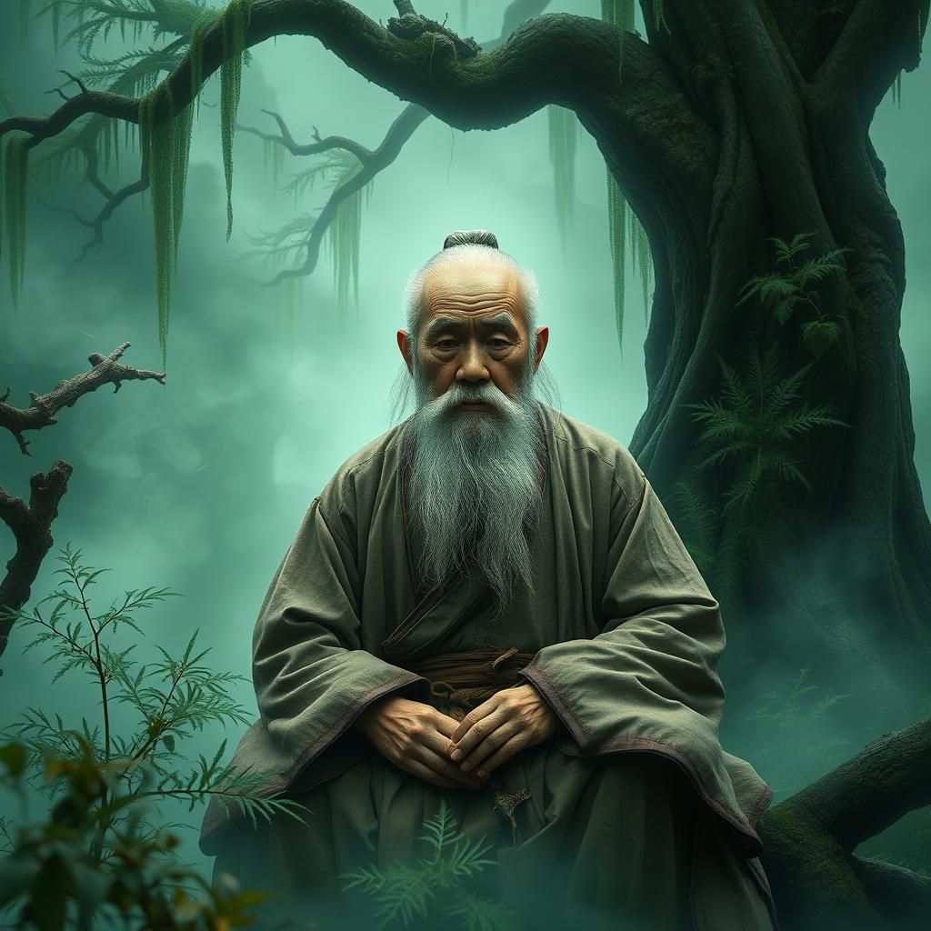 Mystical Monk in Emerald Forest, Fantasy Concept Art
