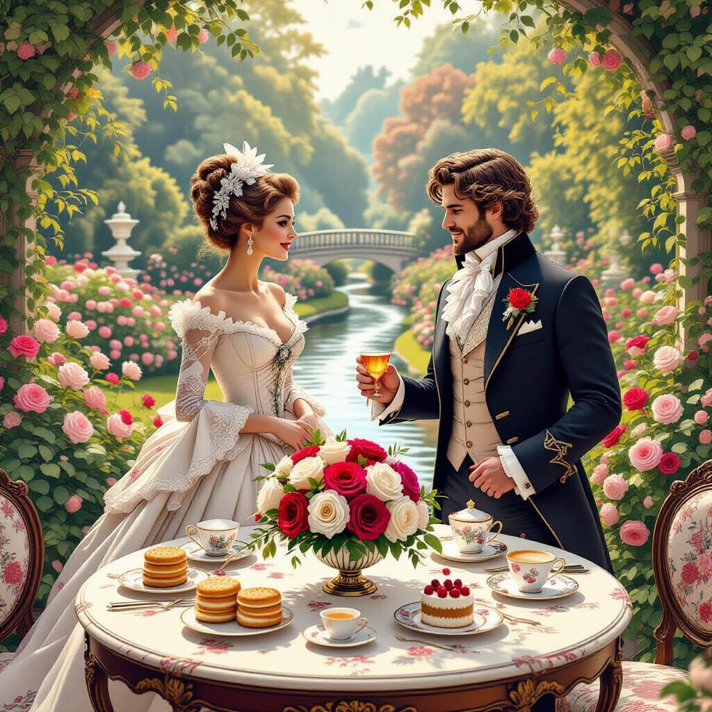 Elegant Couple at Whimsical Tea Party