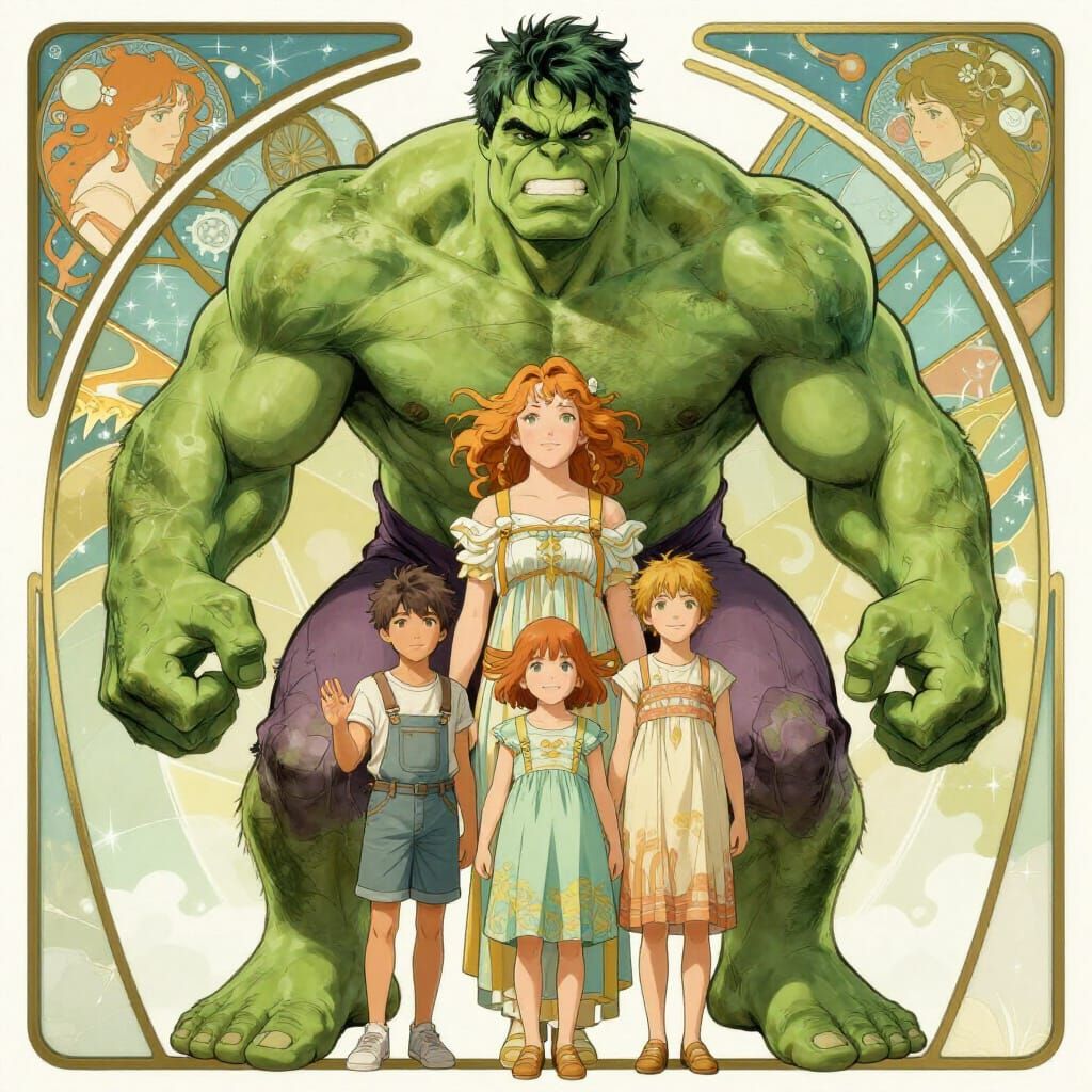 Hulk Family Portrait in Art Nouveau Style