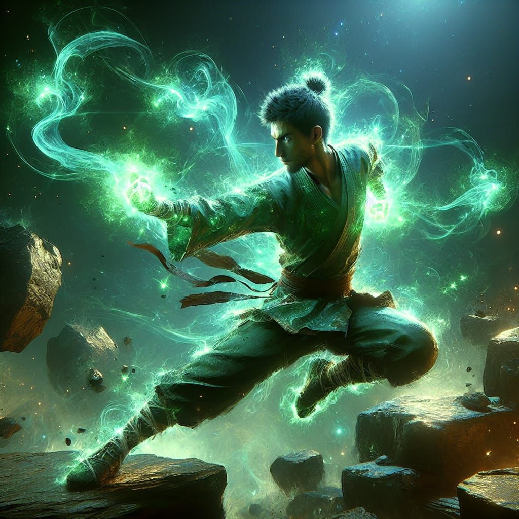 Martial Artist Unleashes Emerald Power in 8K