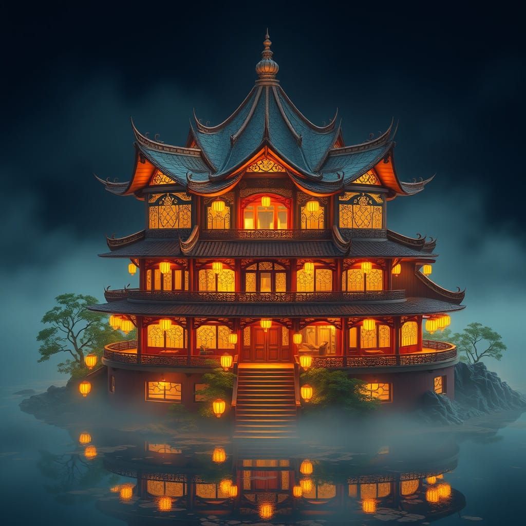 Elegant Lotus House on the Pearl Coast in Fantasy Architectu...