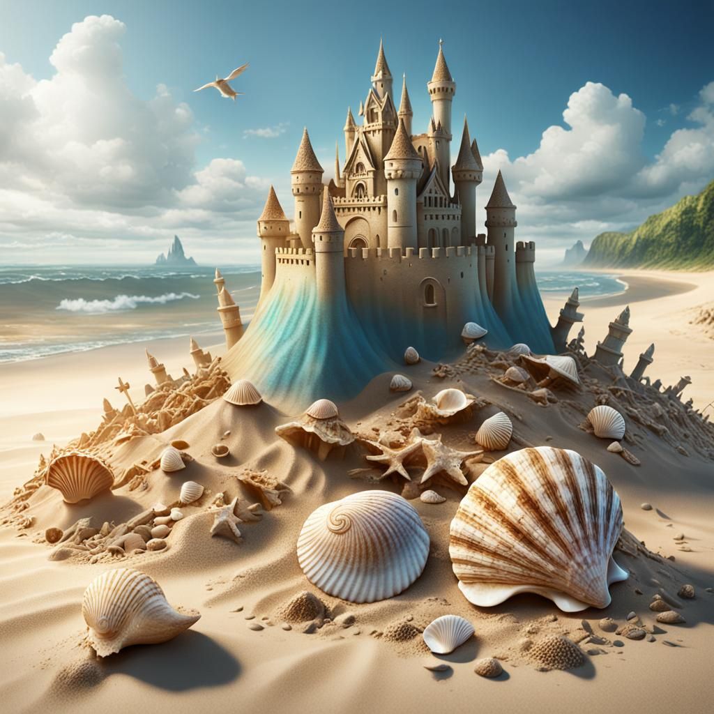 Seashells and Sandcastle: Detailed Matte Painting