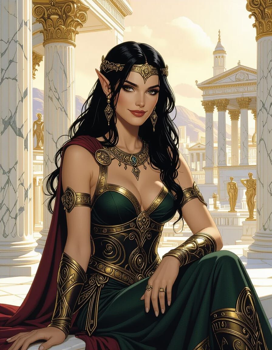 Fantasy Queen Cassiopeia in Greek City, Fantasy Art