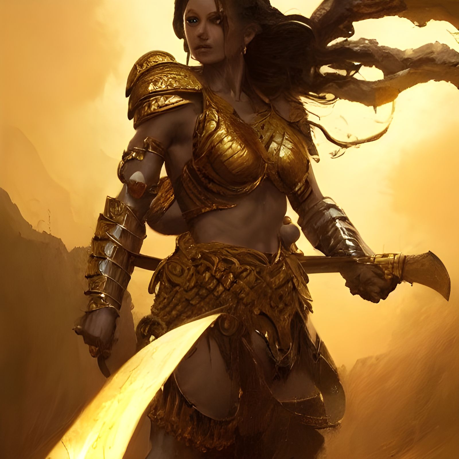 Golden Warrior Queen Portrait in Baroque Style