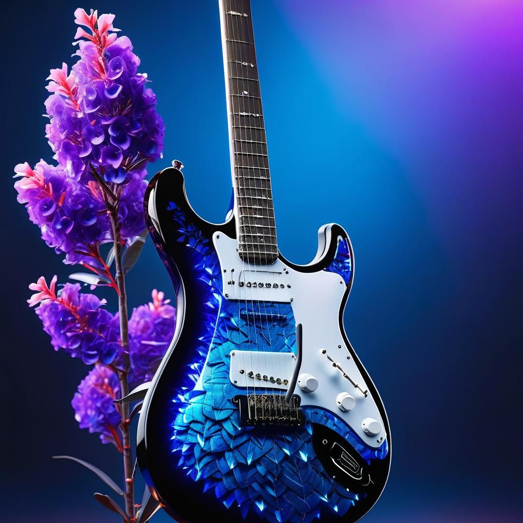Kingfisher Guitar: Hyperrealistic Double Exposure Illustrati...