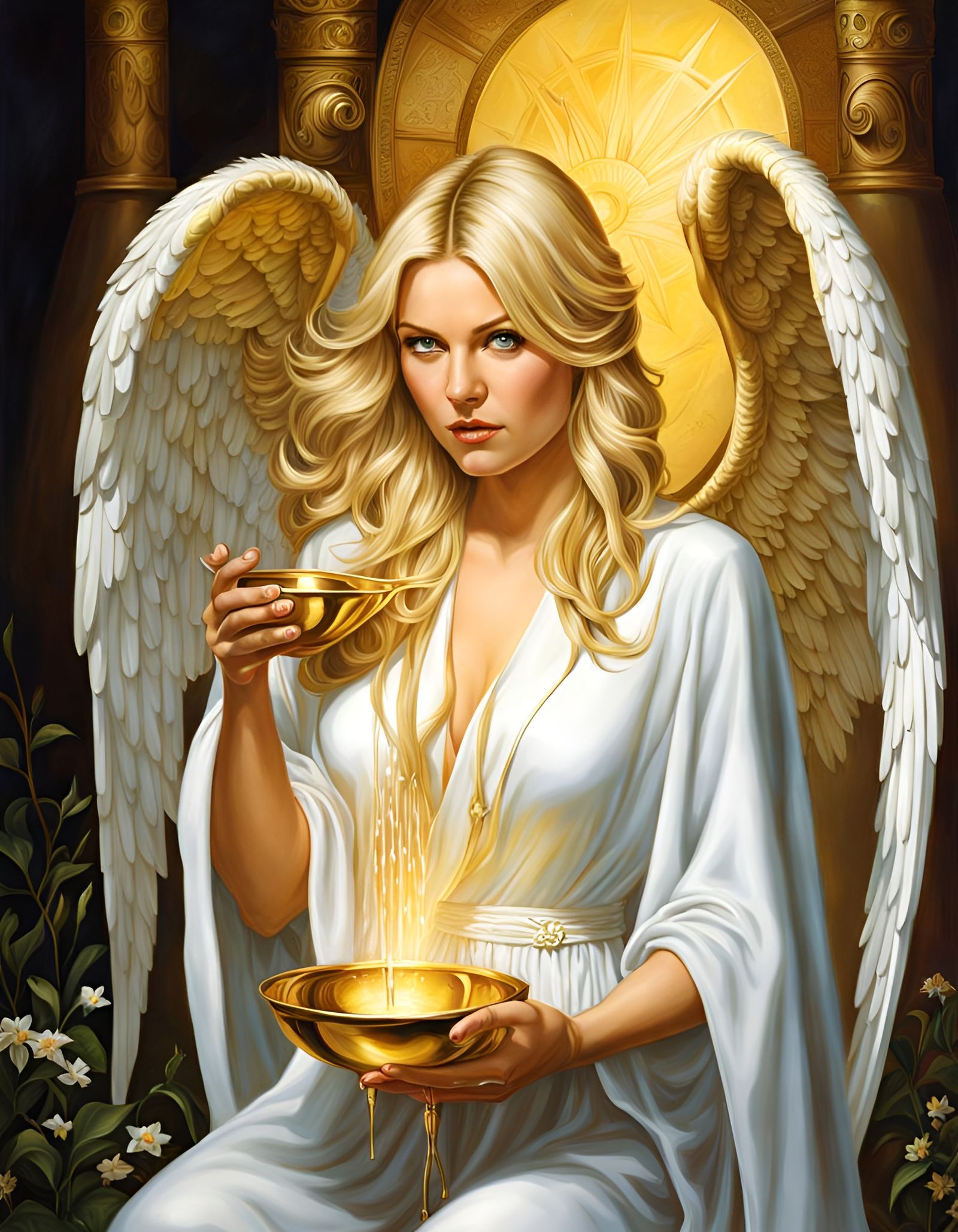 Female Angel with Golden Grail