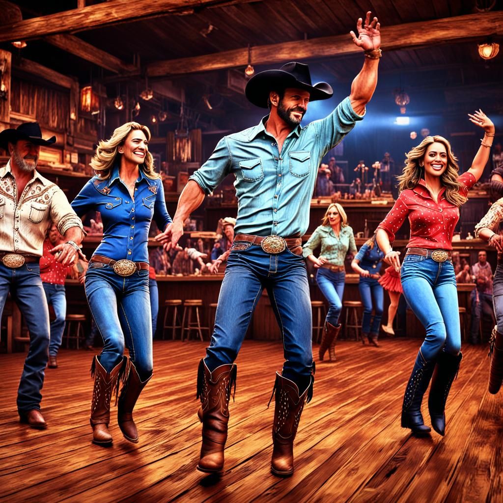 Country Western Dance Bar Line Dancing Scene