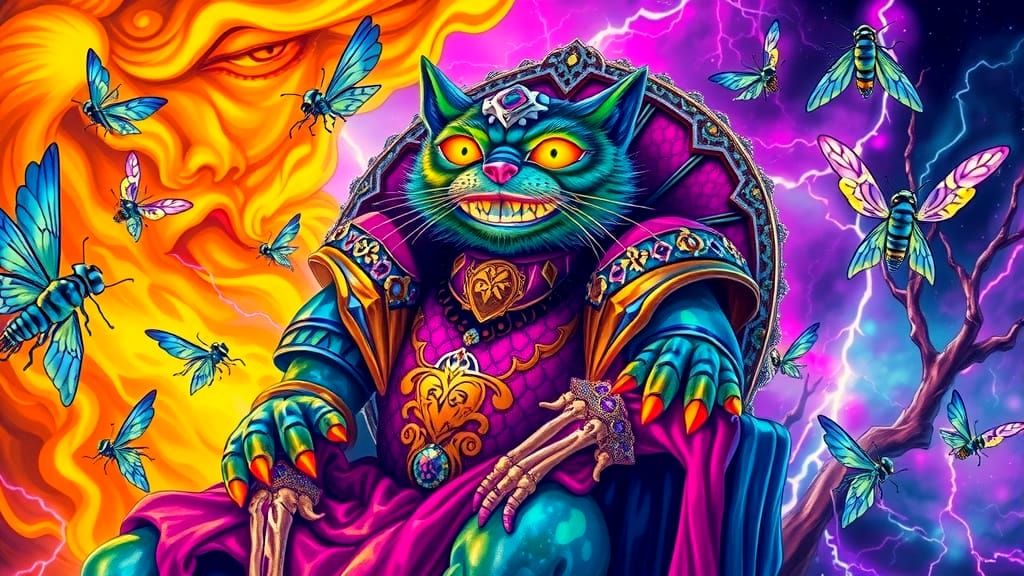 Psychedelic Cat-Demon in Candy Underworld
