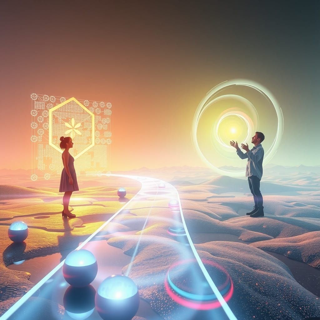 Surreal Futuristic Harmony of Technology and Emotions in Gol...