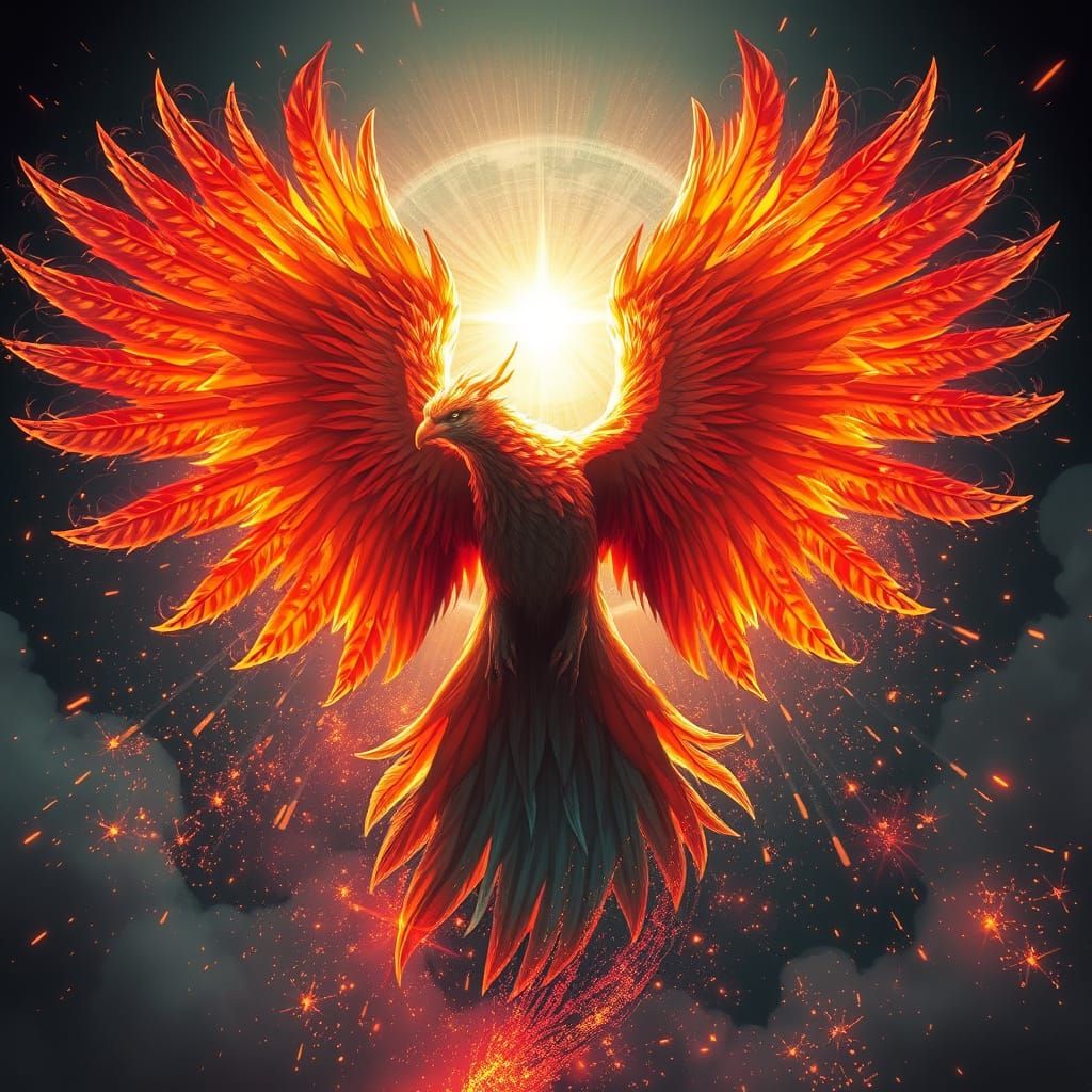 Majestic Phoenix Spreads Fiery Cyberpunk Wings