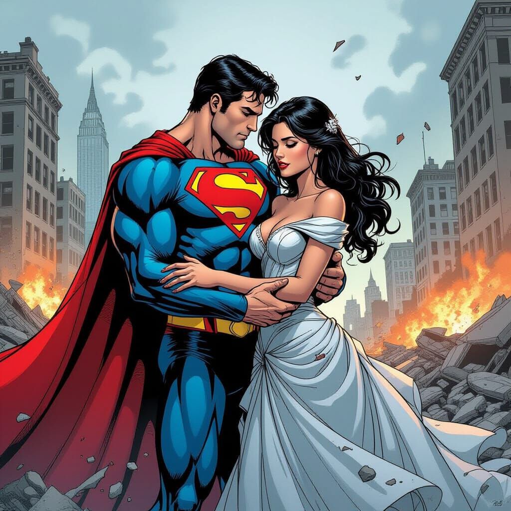 Superman Rescues Princess in Destroyed Cityscape