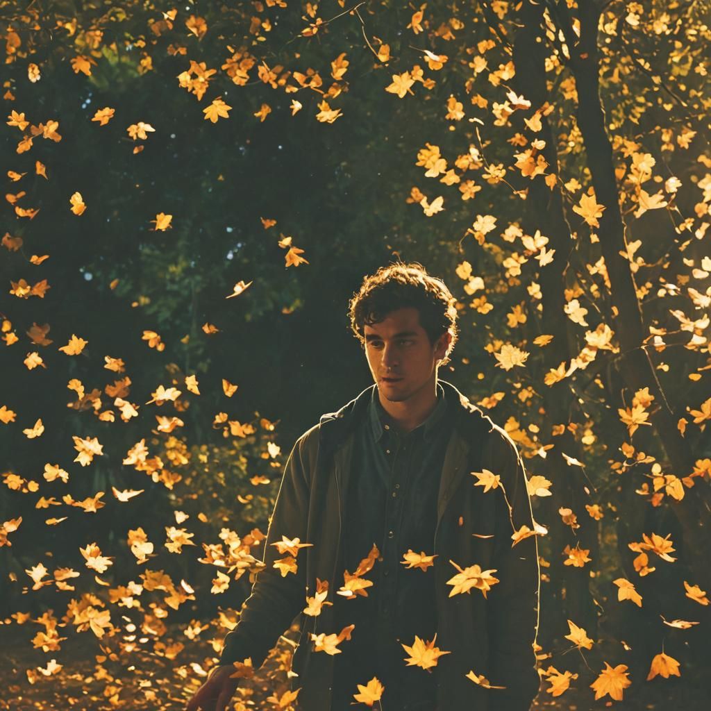 Autumn Scene of a Young Man Walking