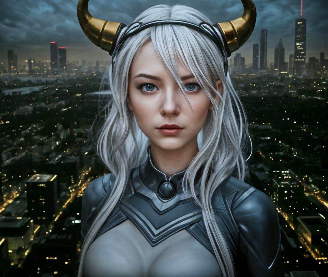 Hyper-Realistic City Goddess in Golden Light