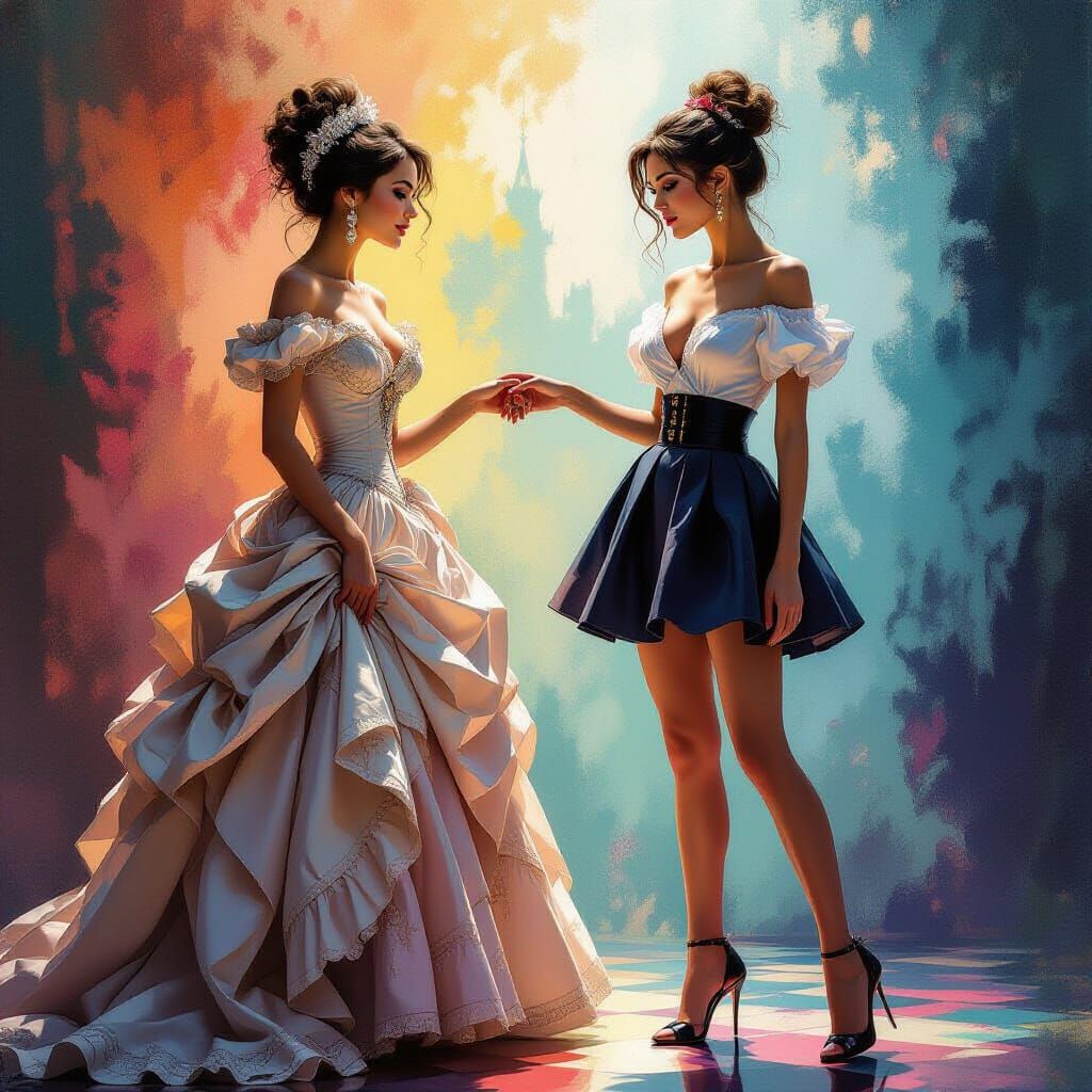 Victorian Lady Meets Modern Woman in Dramatic Splash Art