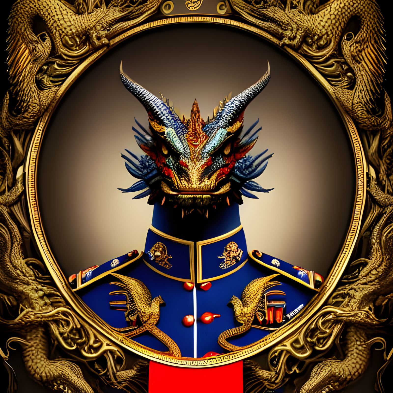 Dragon in Military Uniform: Detailed Fantasy Art