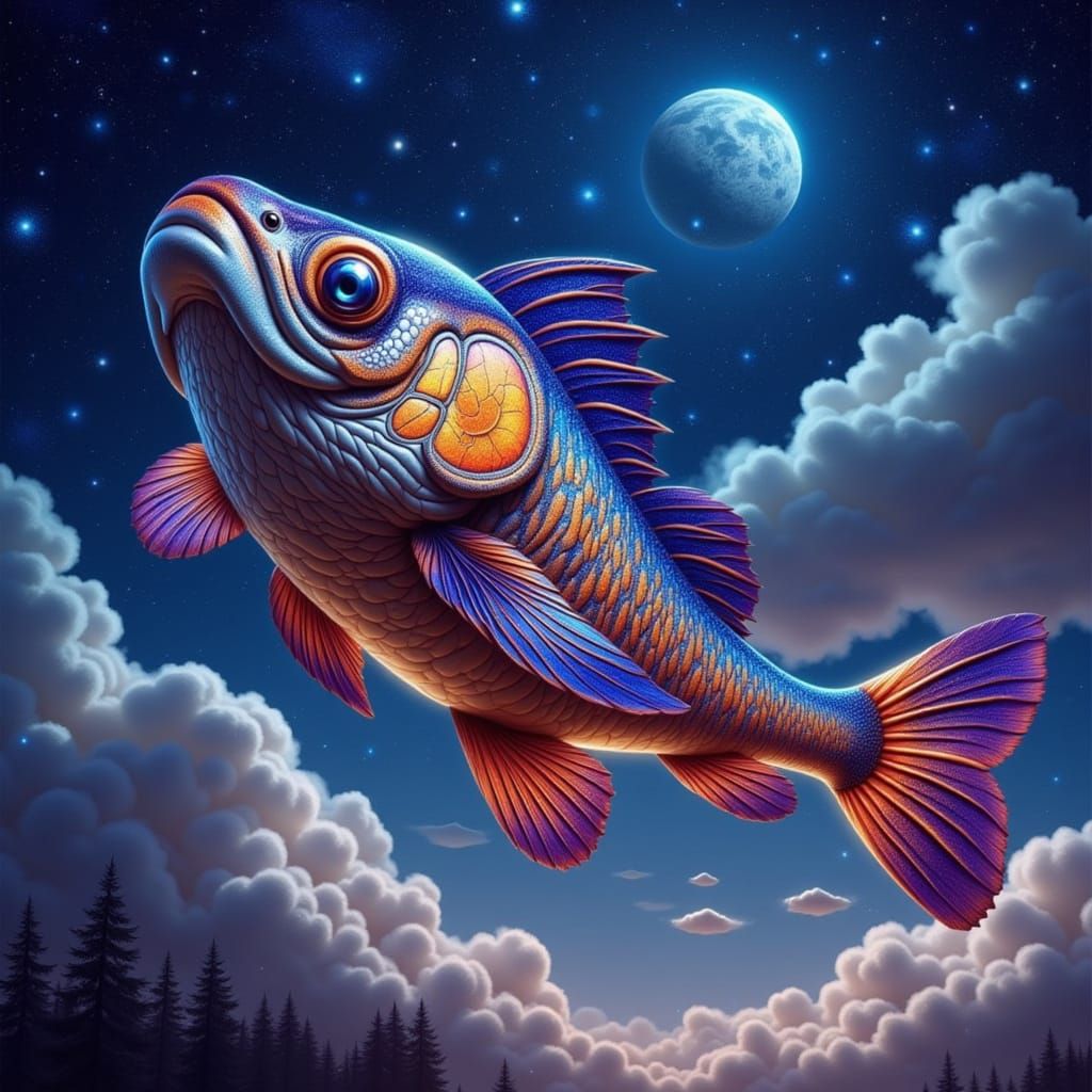Rockfish Soars Through Nebula Skies in Digital Painting