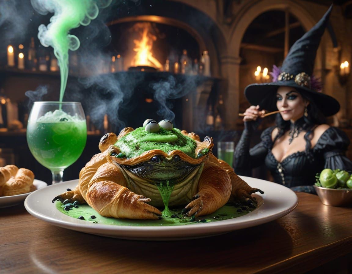 Toad Croissant Hybrid Food with Witch and Cauldron