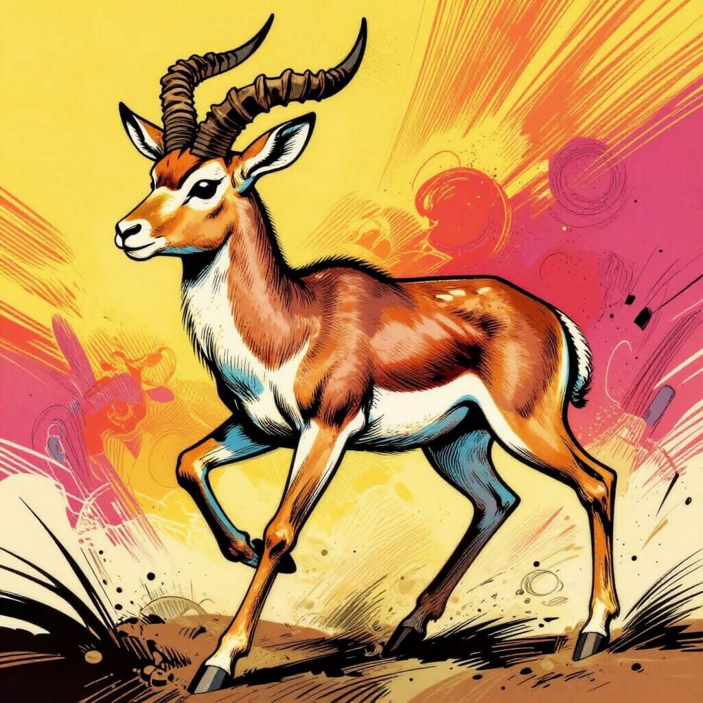 Dynamic Bongo Antelope in Bold Comic Style